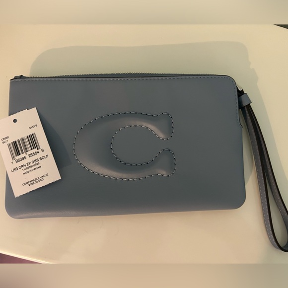 Coach Blue Large Corner Zip Wristlet - Picture 4 of 6